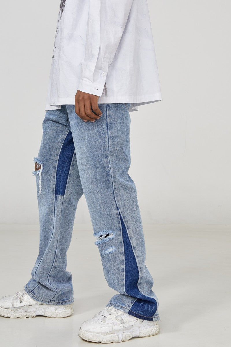 STEEPC Splash Ink Distressed Flared Jeans