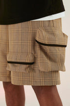 Empty Reference Coffee Plaid Functional Shorts