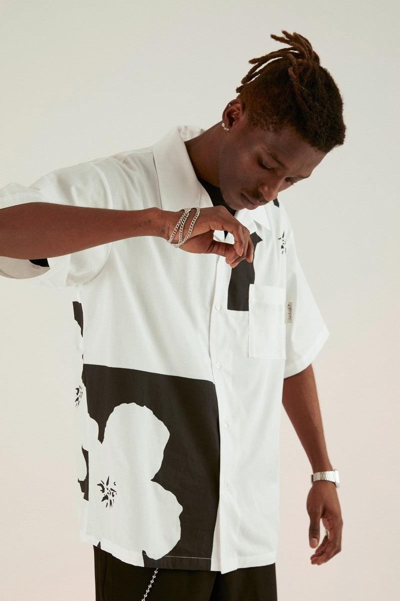 Empty Reference White Floral Print Cuban Shirt