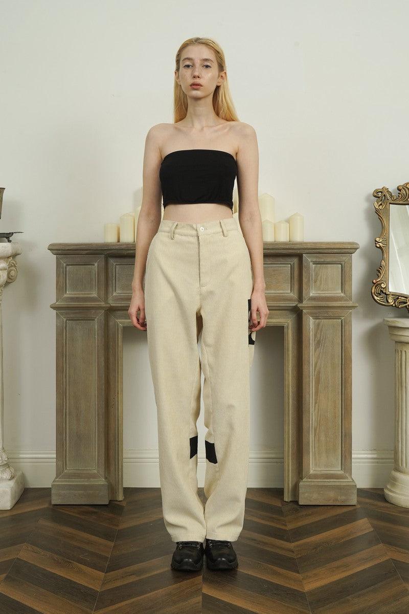Empty Reference Flower Corduroy Straight Trousers