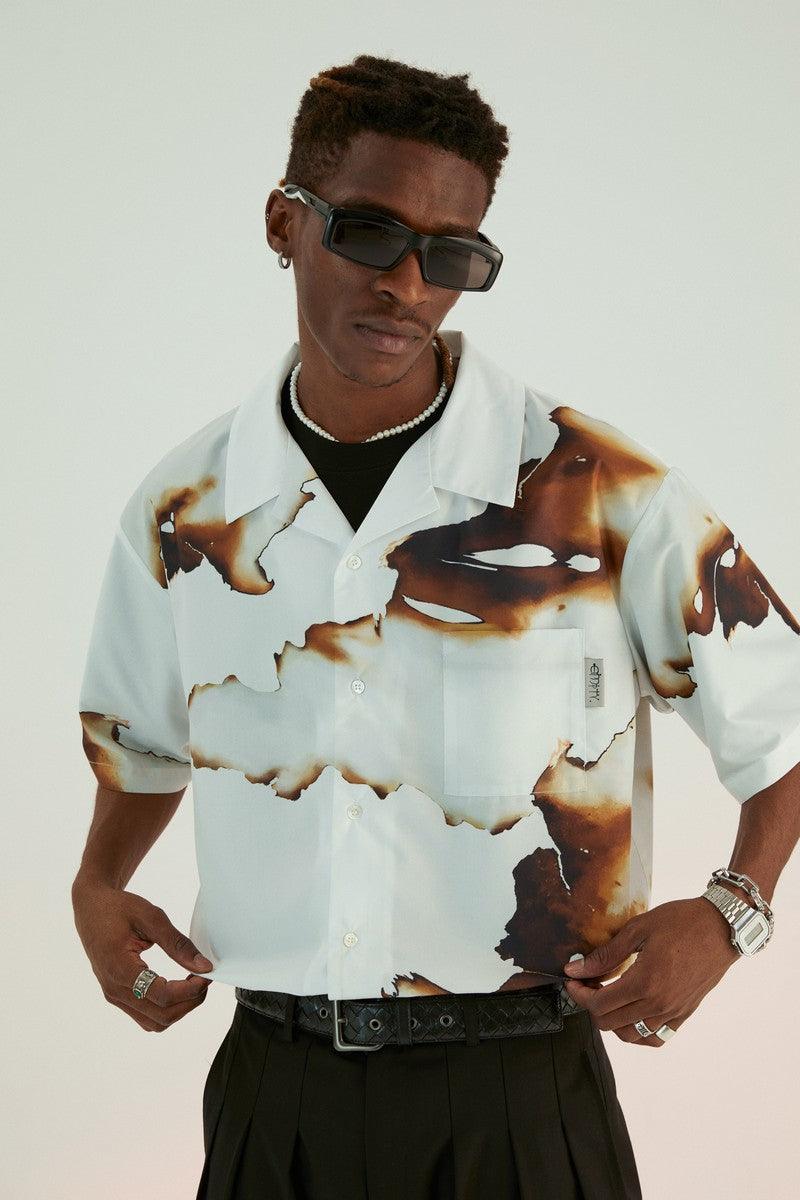 Empty Reference Burning Print Cuban Shirt