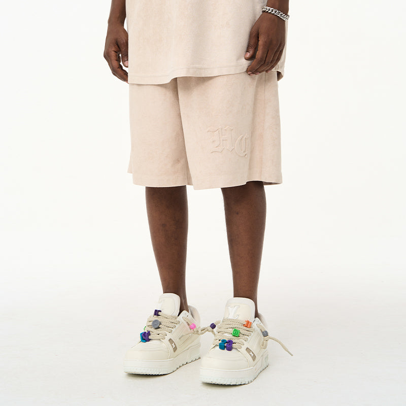 Gothic Logo Suede Shorts