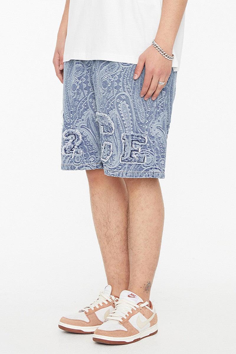 F2CE Paisley Embroidered Logo Jeans Shorts