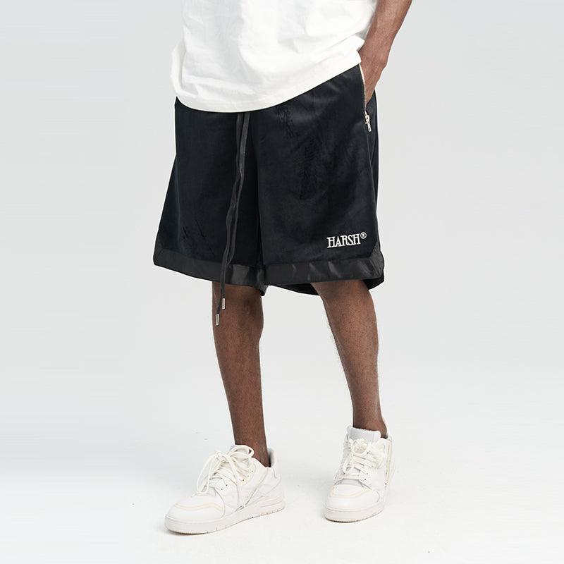 Embroidered Logo Velvet Basketball Shorts