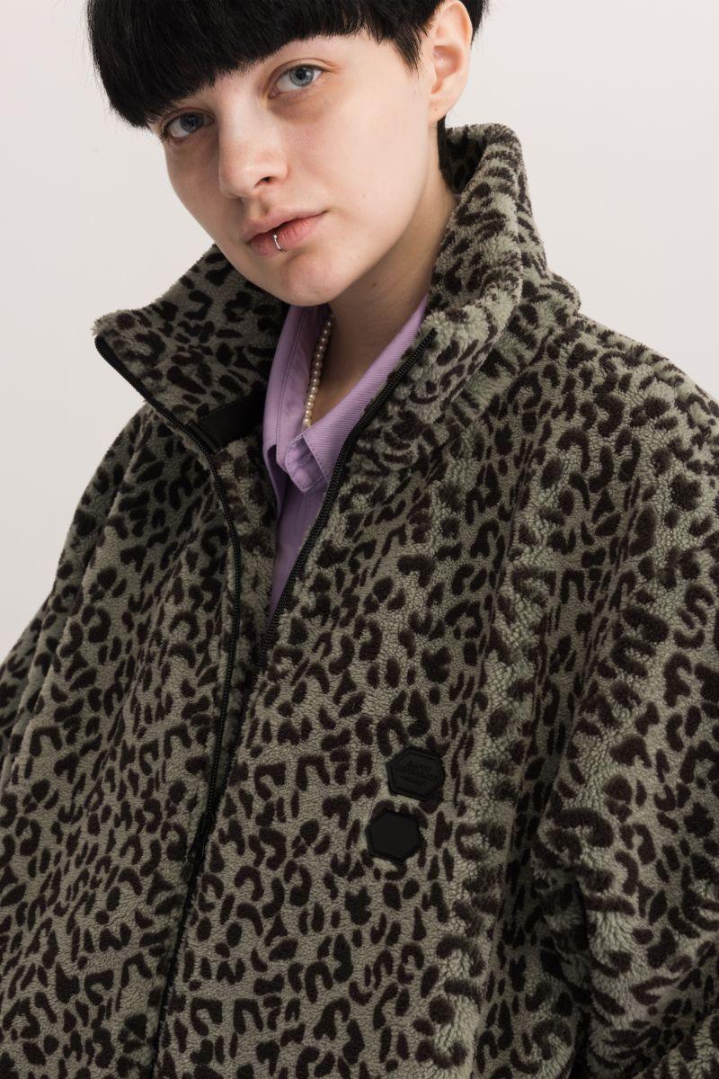 Empty Reference Leopard Pattern Zip Fleece
