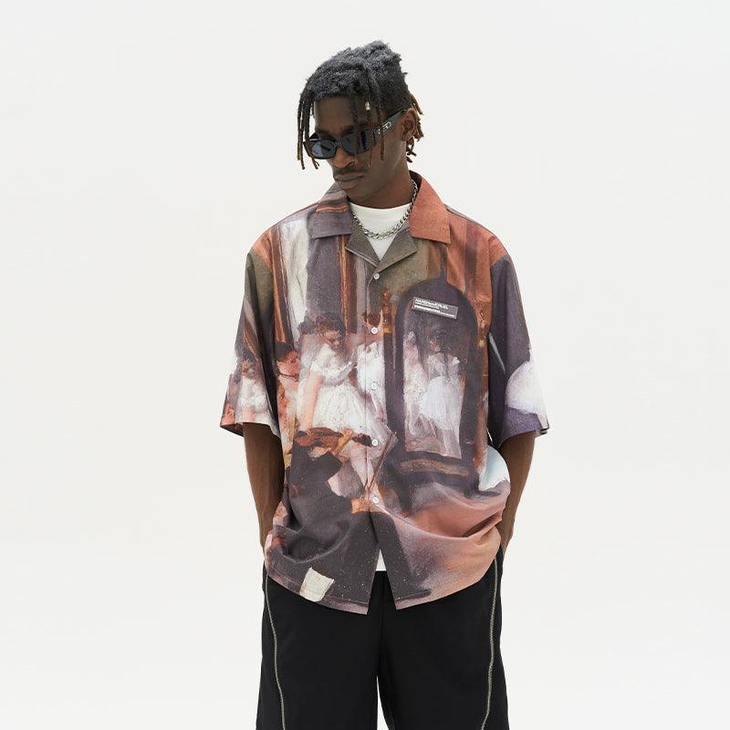 H/C Ballet Oil Painting Full Print Cuban Shirt