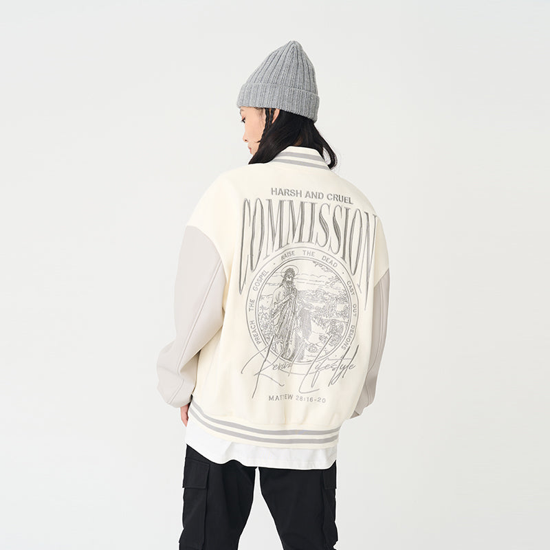 H/C Loose Casual Embroidered Baseball Jacket