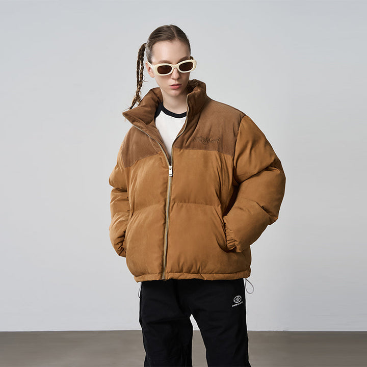 Stitched Corduroy Embroidered logo Down Jacket