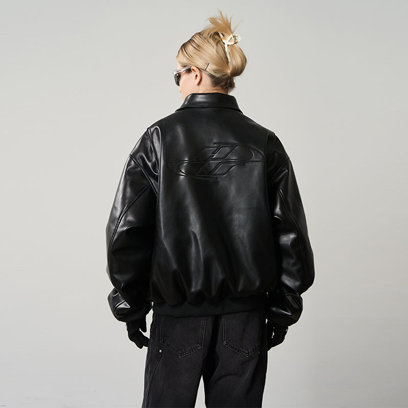 Contrasting Color Stitching Leather Jacket