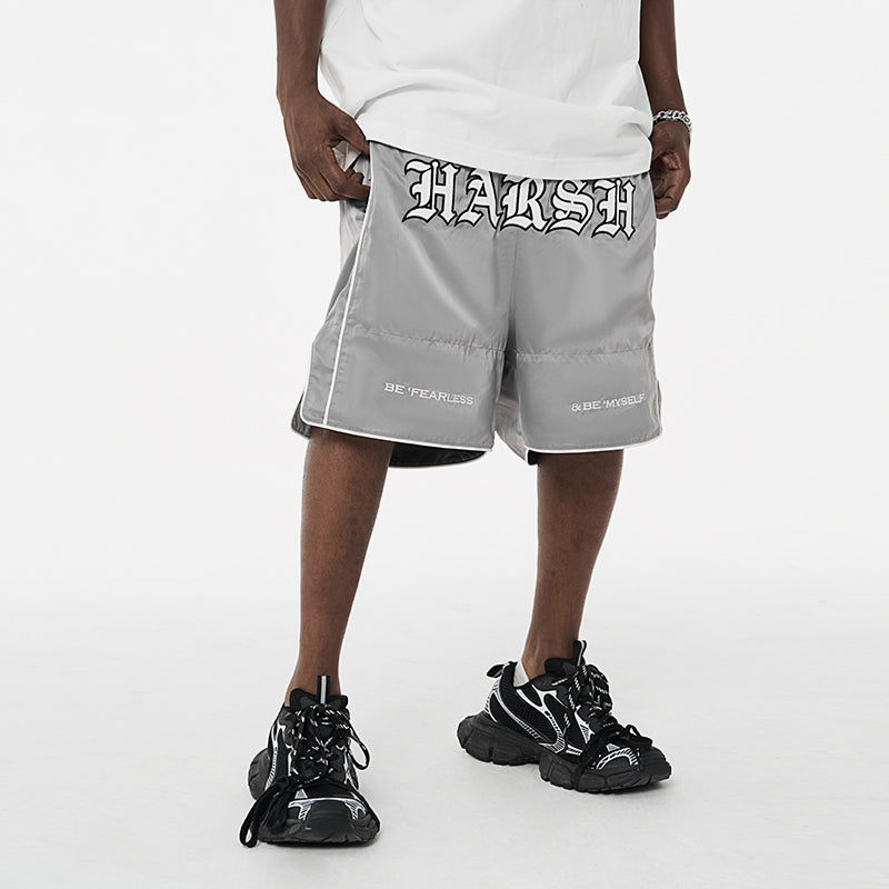 Embroidered Logo Slogan Shorts