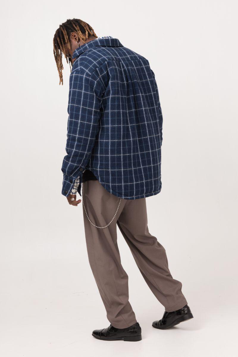 Empty Reference Blue Checkered Shirt Heavy Jacket