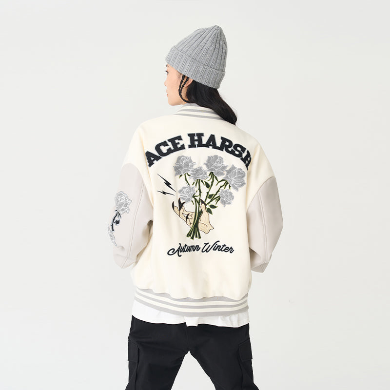 H/C Bouquet Of White Roses Varsity Jacket
