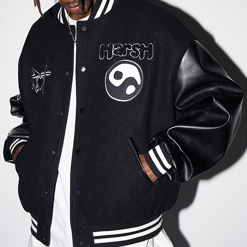 H/C Ying-Yang Embroidered Logo Varsity Jacket
