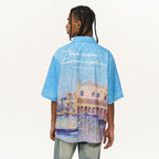 Venice Landscape Pointillism Painting Cuban Shirt