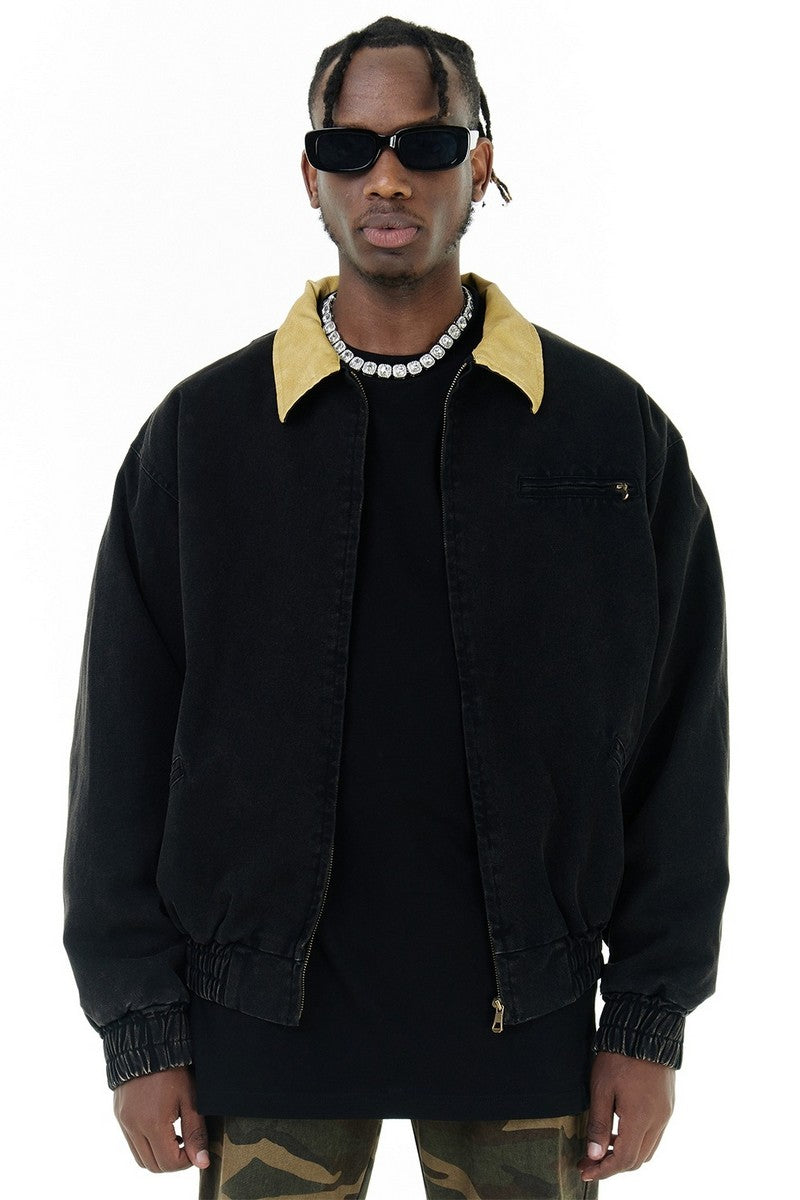 CZ Leather Collar Basic Jacket