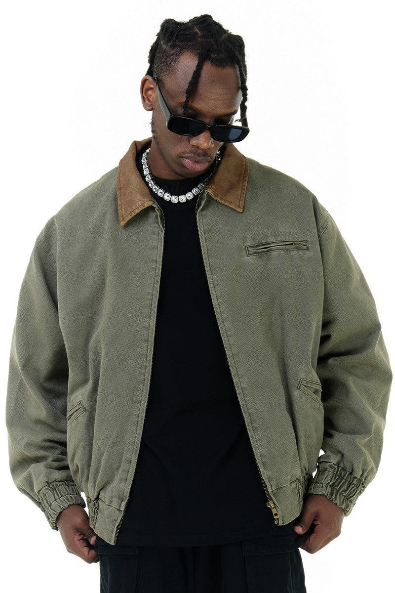 CZ Leather Collar Basic Jacket