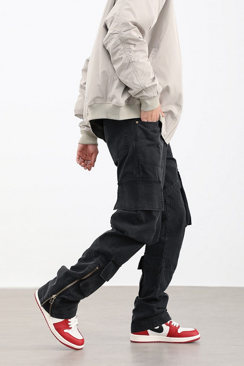 Multi-Pockets Straight Zipper Trousers
