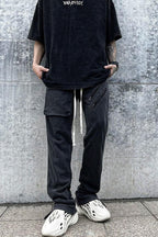 CZ Front Pocket Zipper Velvet Pants