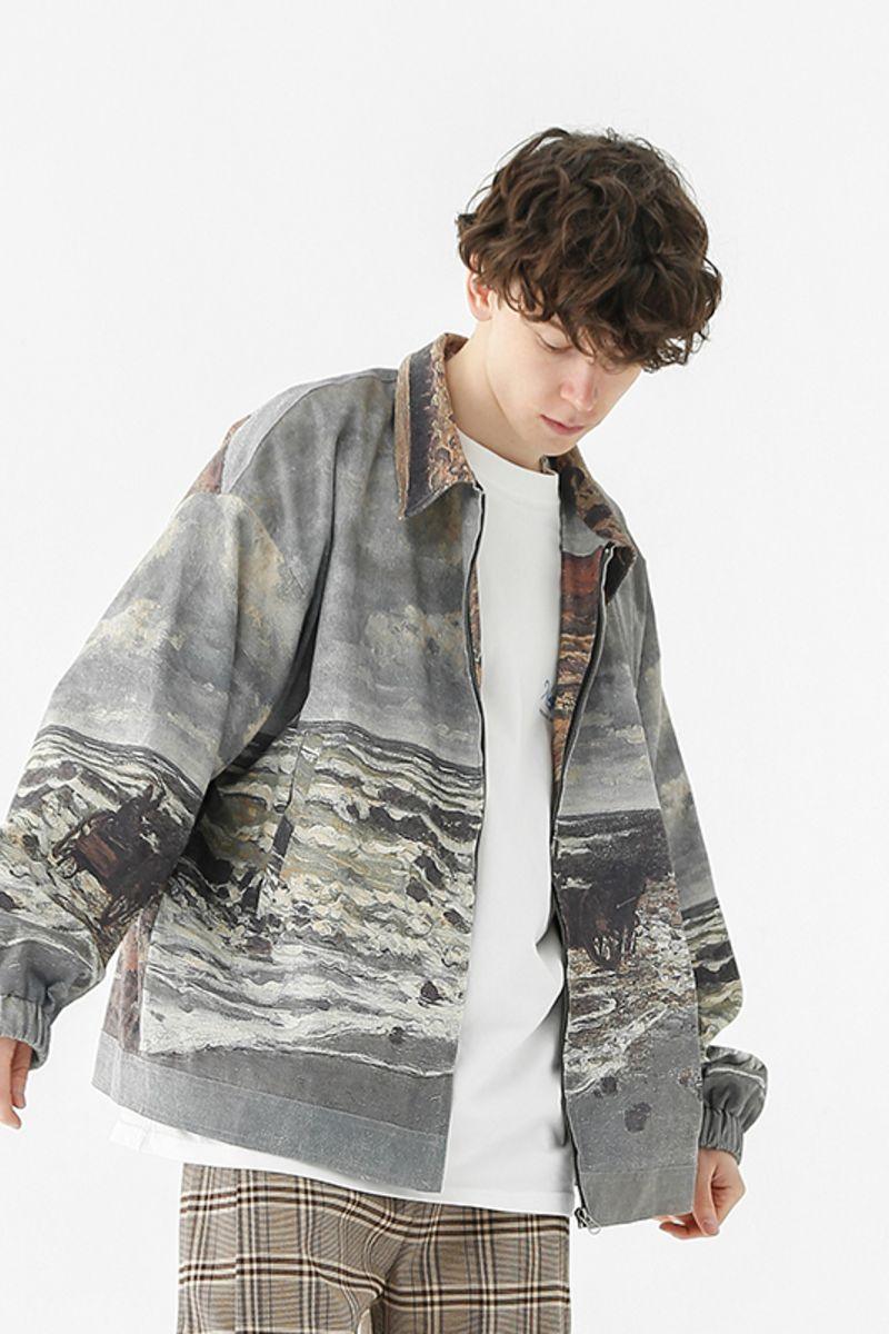 CZ Oil Painting Full Print Corduroy Jacket