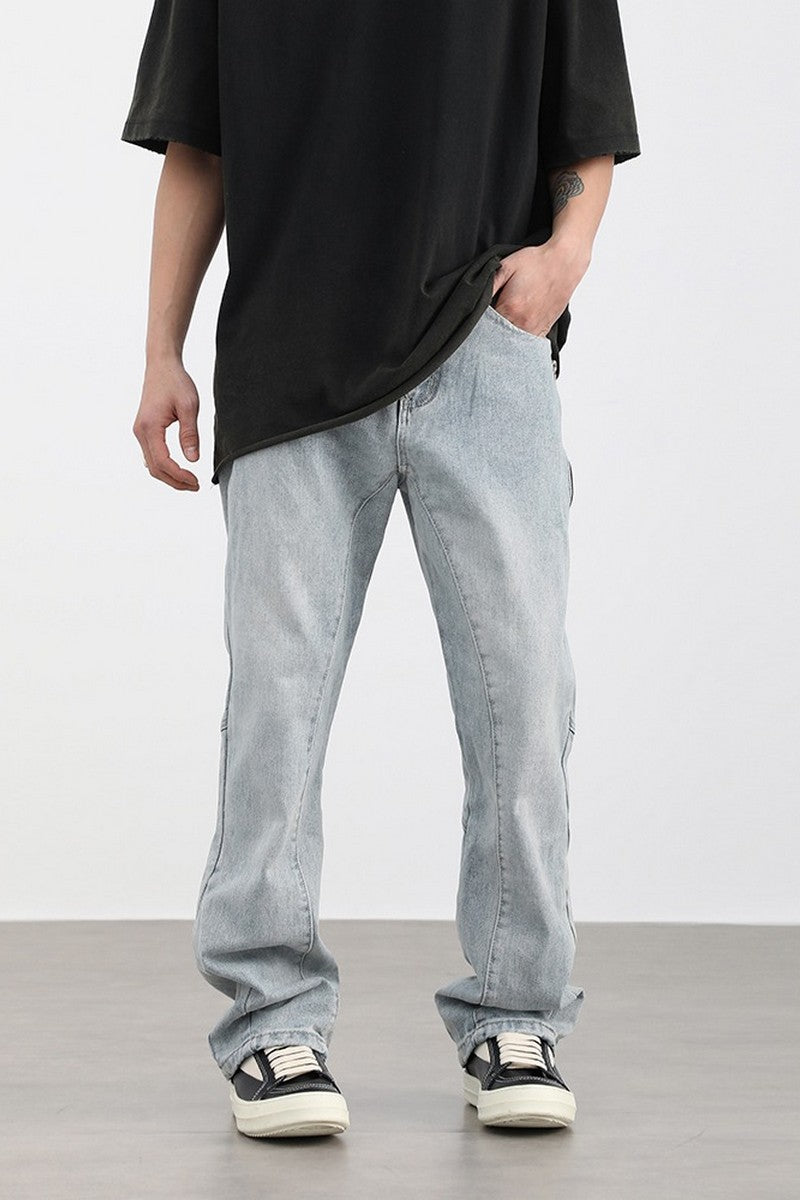 CZ Zipper Pockets Straight Jeans