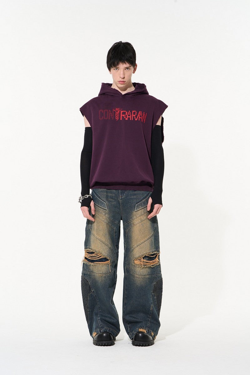 Screw Print Sleveless Hoodie