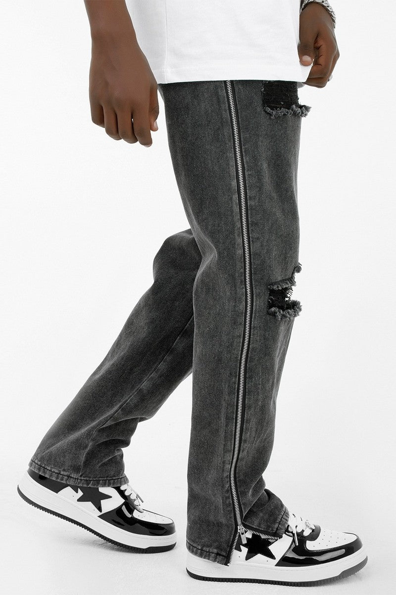 CZ Washed Distressed Flared Jeans