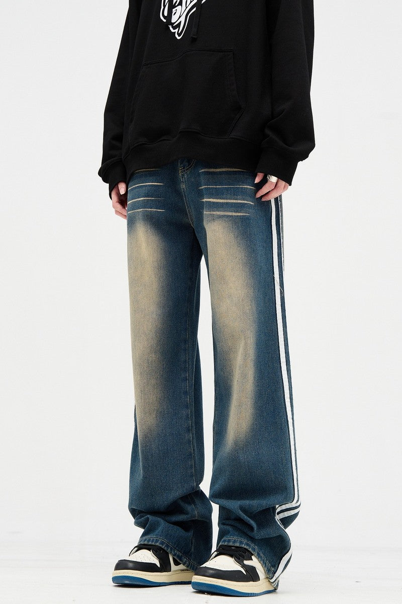 Washed Loose Track Jeans