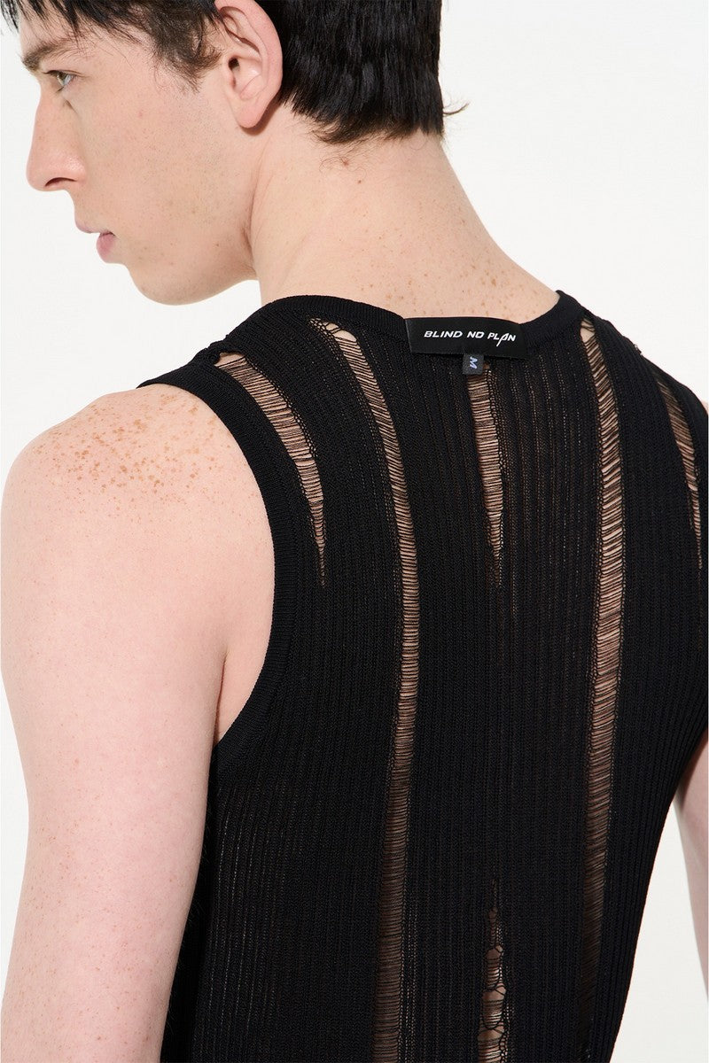 Knitted Distressed Vest Tee