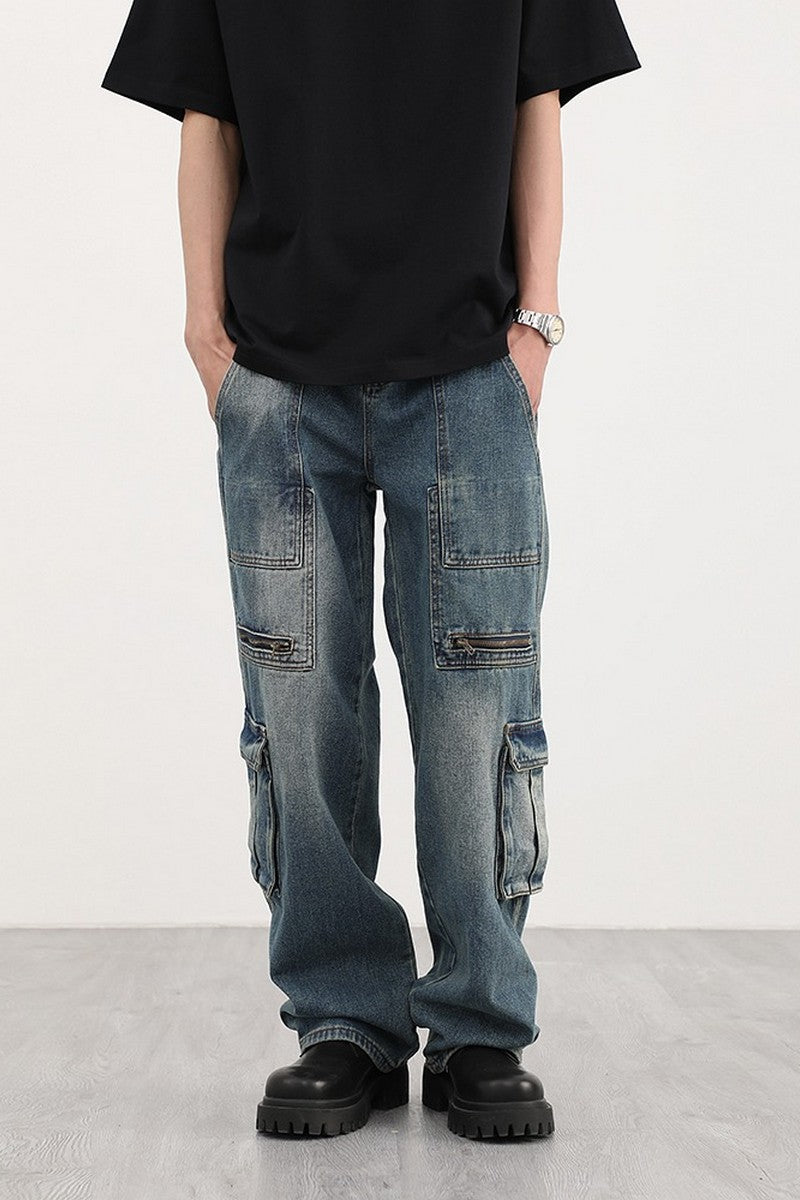 Retro Multi Pocket Loose Jeans