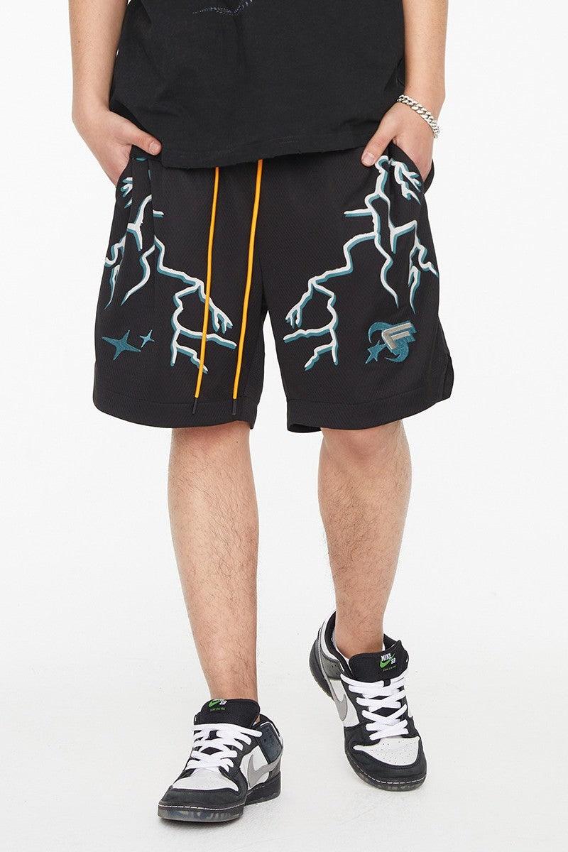 F2CE Lightnings Print Embroidered Shorts