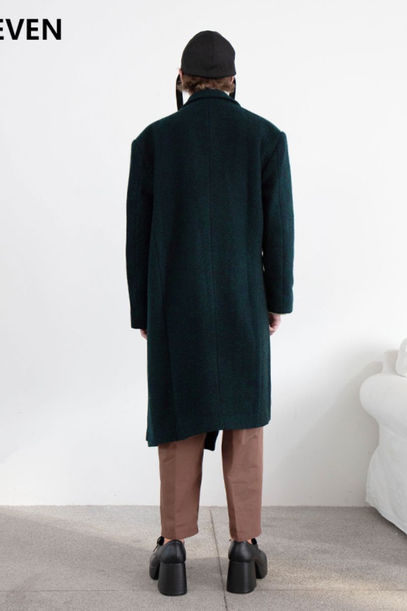 Mix7 Herringbone Asymmetrical Woolen Coat