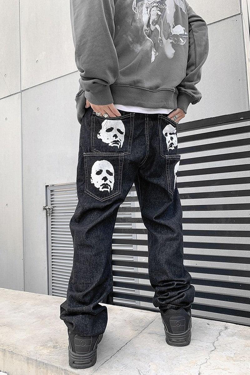 CZ Bat Print Straight Jeans