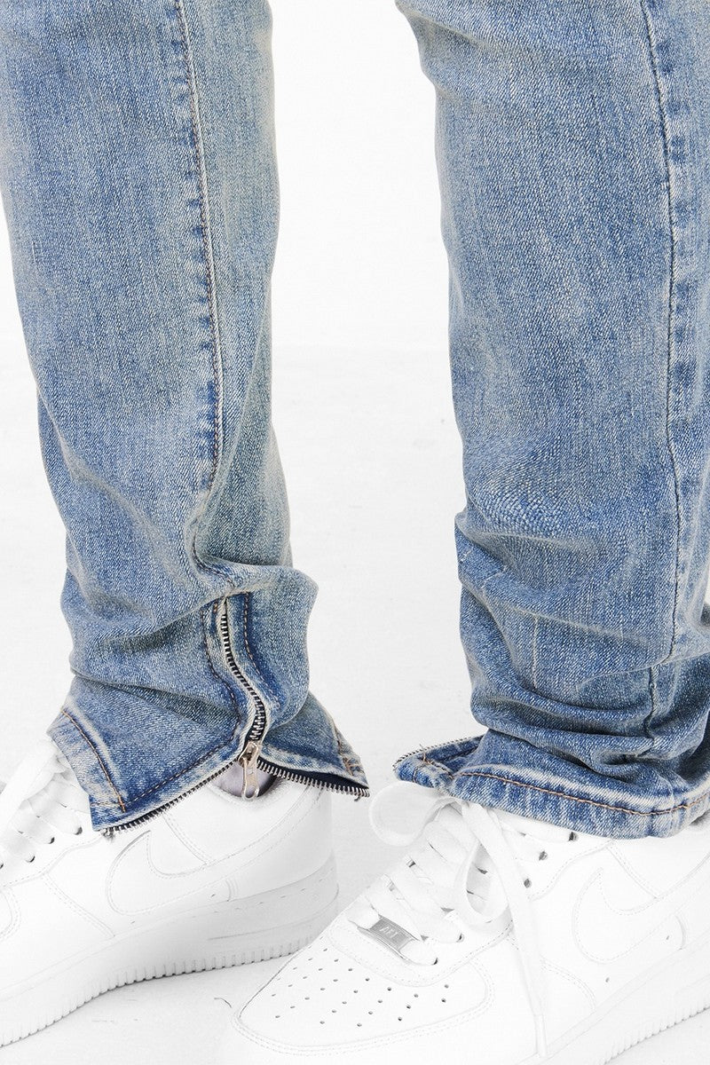 CZ Zipper Straight Washed Jeans
