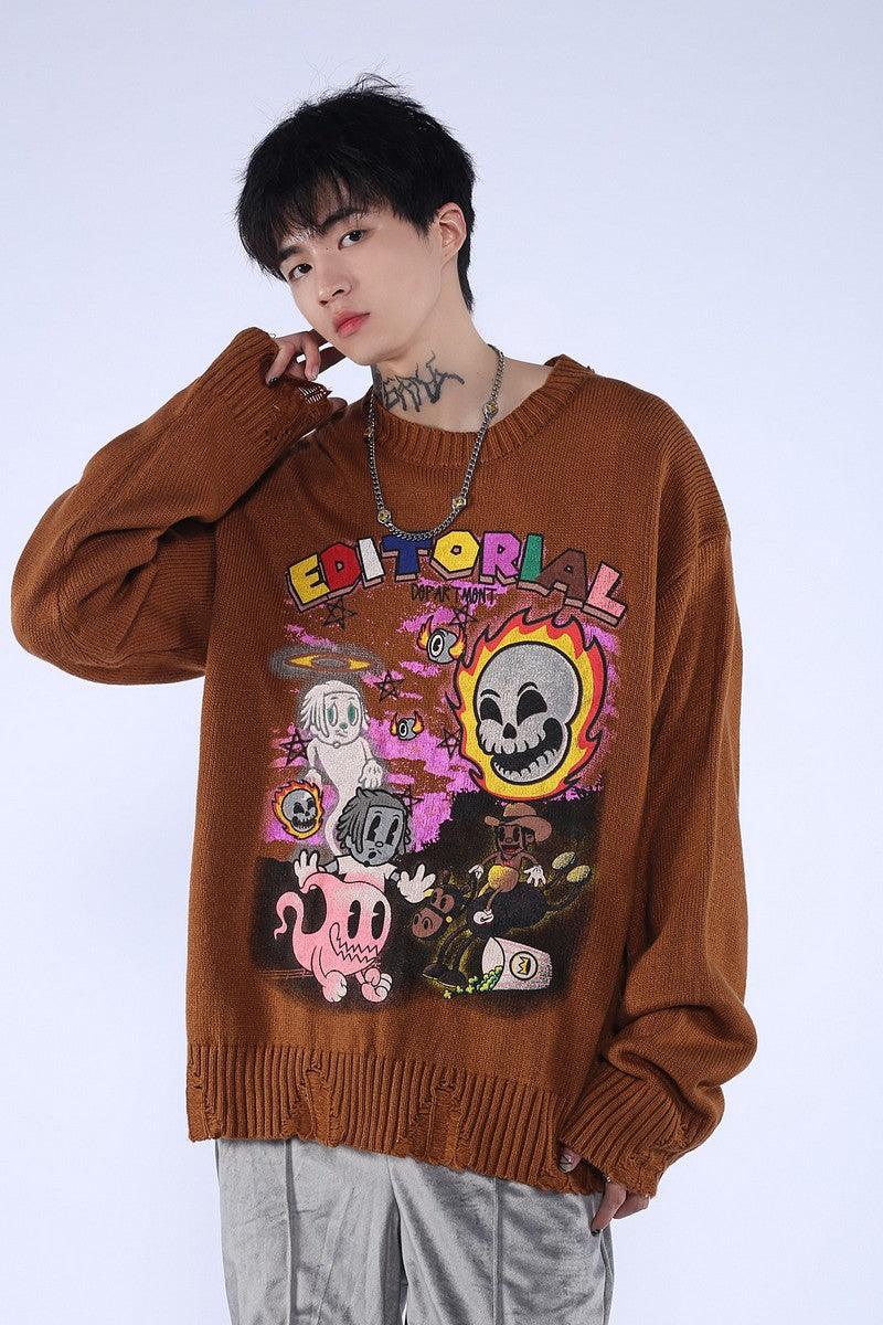 CZ Halloween Cartoon Logo Knit Sweater