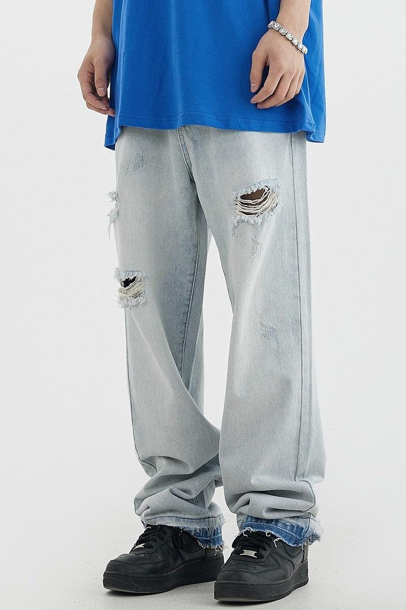 CZ Ripped Straight Loose Jeans