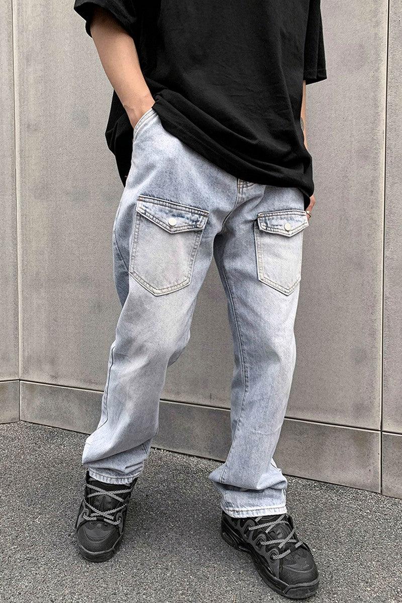 CZ Washed Front Pockets Flared Jeans