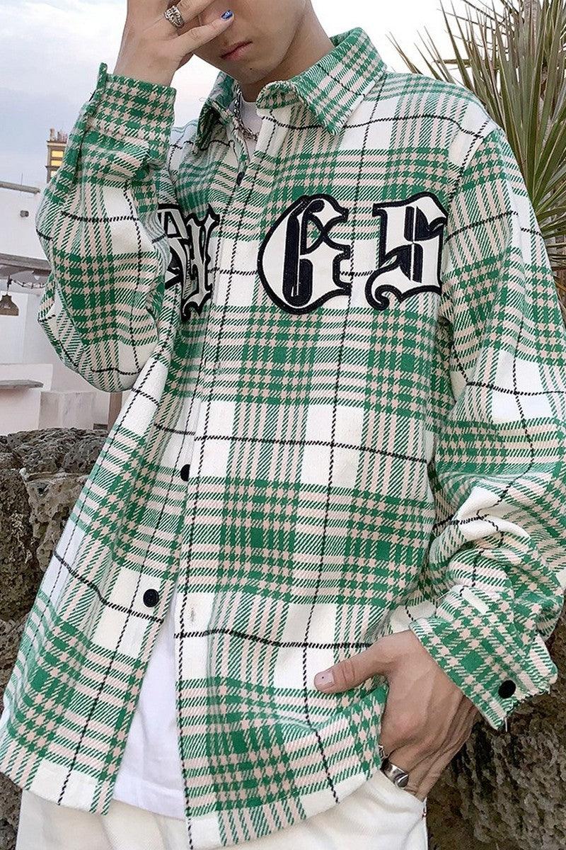 CZ Embroidered Plaid LS Shirt
