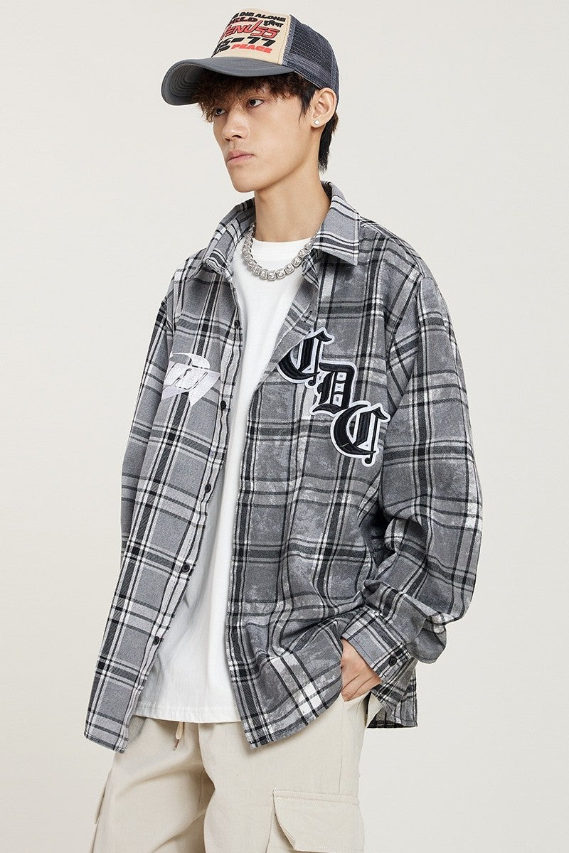 CZ Plaid Embroidered L/S Shirt