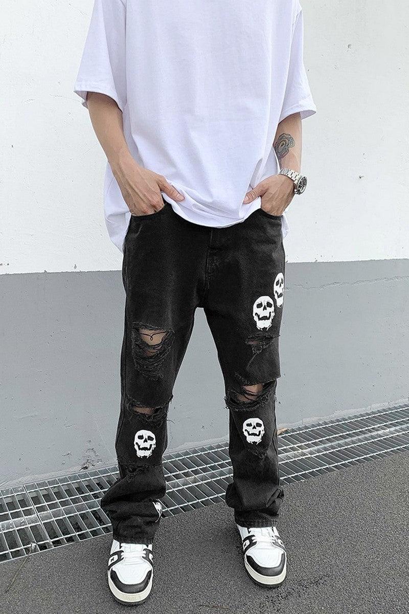 CZ Skulls Washed Flared Jeans - UK Only