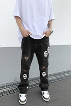 CZ Skulls Washed Flared Jeans - UK Only