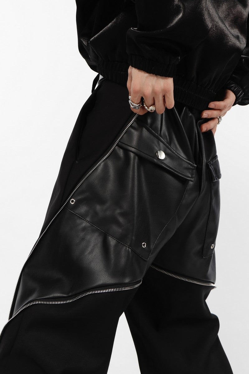 Stitched Leather Zip Trousers