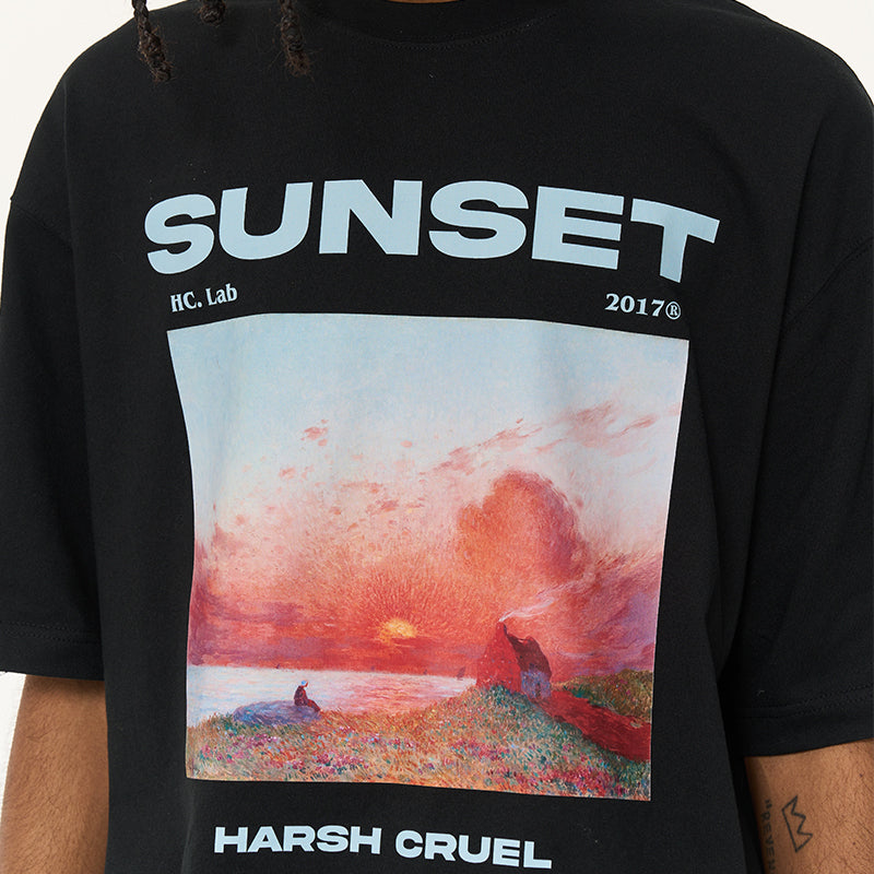 Sunset Oil Painting Round Neck Tee