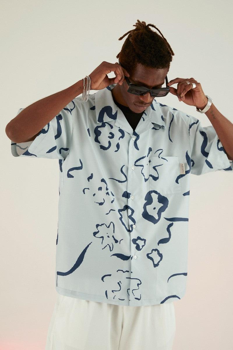 Empty Reference Hand-Painted Flowers Cuban Shirt