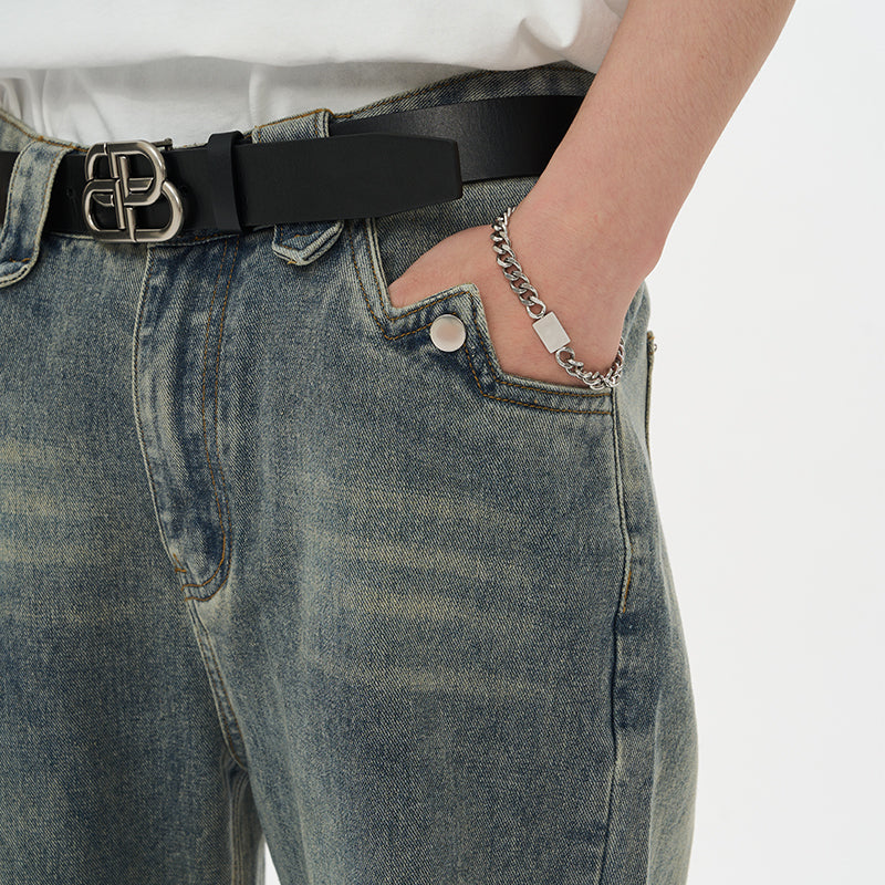 Washed Button Pockets Jeans