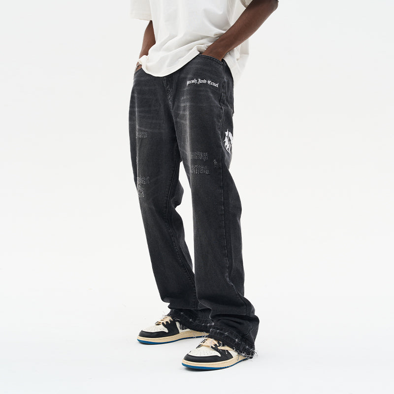 Gothic Logo Embroidered Flared Jeans