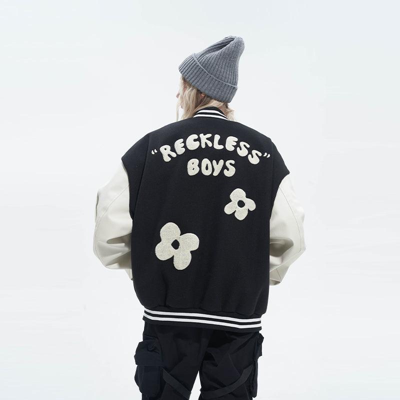 H/C Embroidered Flowers Varsity Jacket