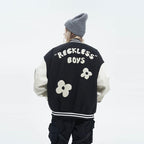 H/C Embroidered Flowers Varsity Jacket