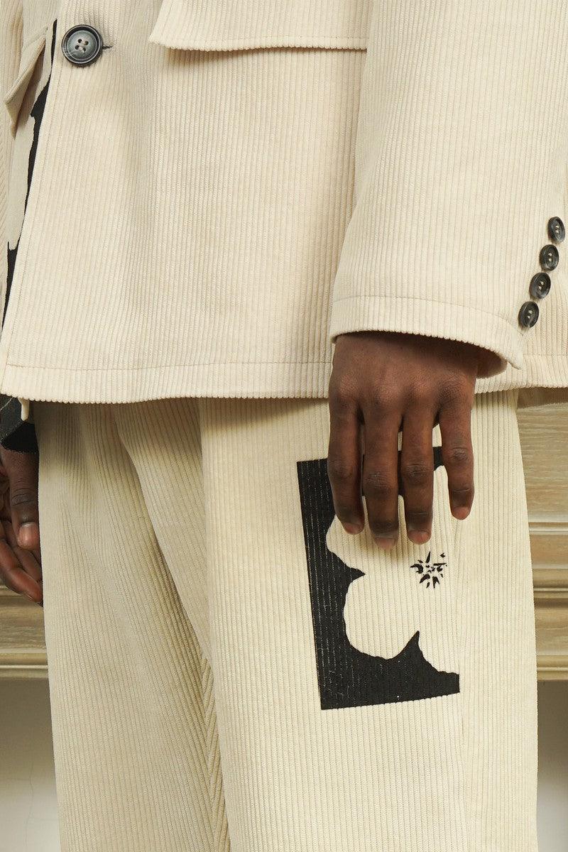 Empty Reference Flower Corduroy Straight Trousers