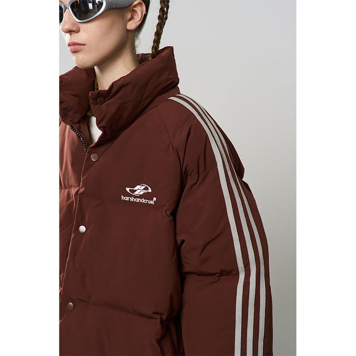 Striped Sleeves Embroidered Logo Down Jacket