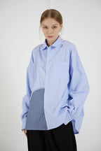 THINGY Blue Striped Stitched LS Shirt